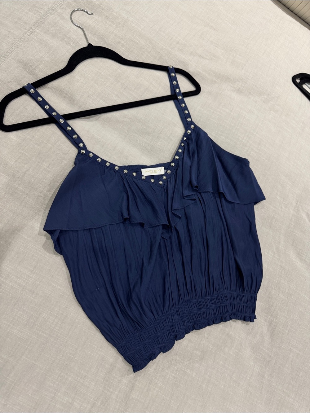 Ramy Brook Navy Stud-Trim Ruffle Cami by Lush
